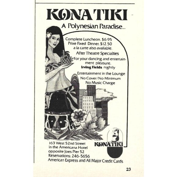 Kona Tiki Polynesian Paradise 1970s Vintage Print Ad NYC - Picture 1 of 2